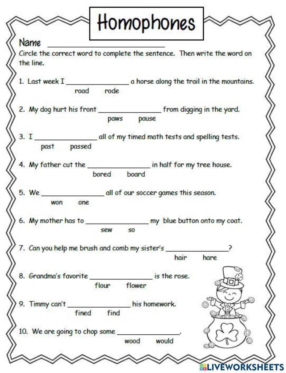 Homophones Worksheet For 3 Worksheets Library