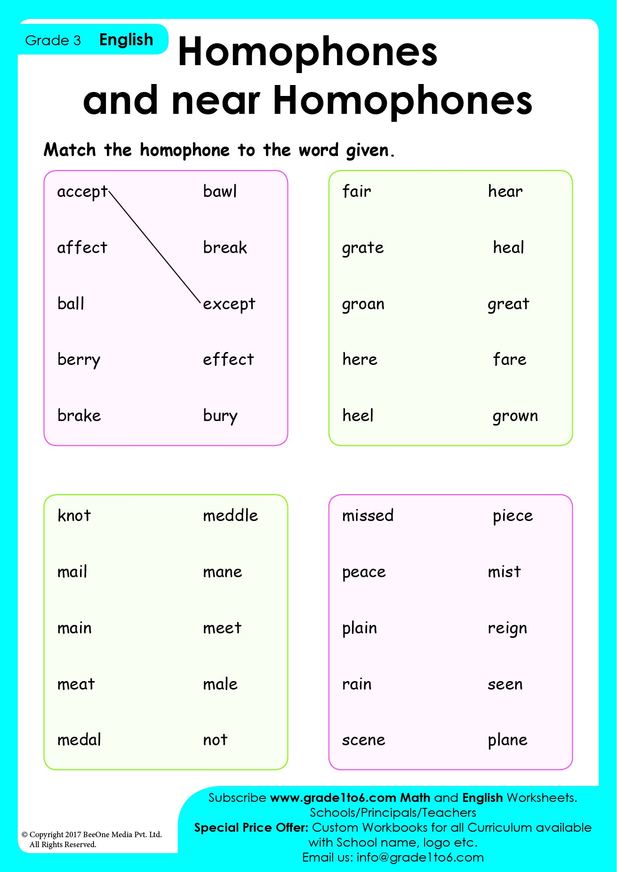 Homophones Worksheet Grade1to6