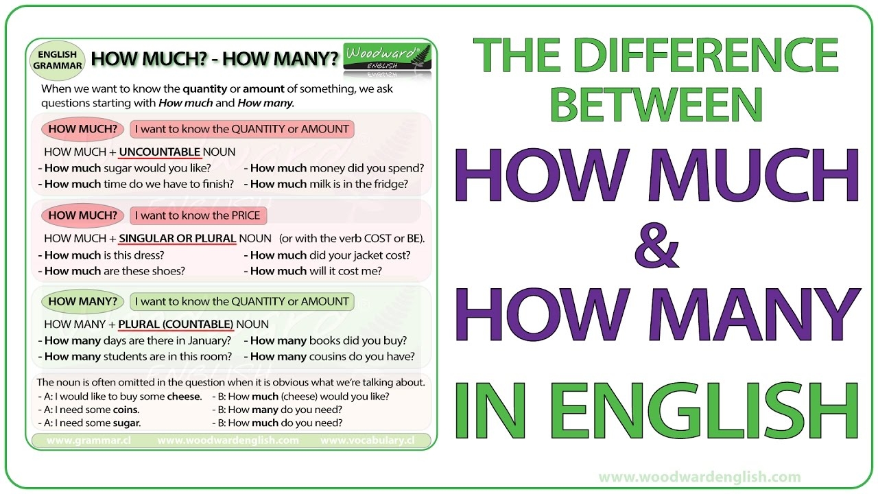 How Much How Many What Is The Difference Learn English Grammar ESOL Lesson YouTube