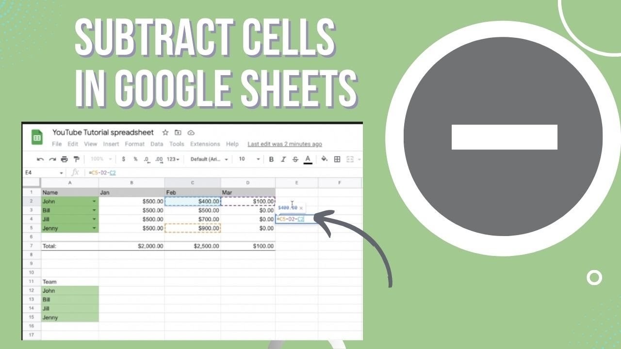 how to do subtraction in google sheets