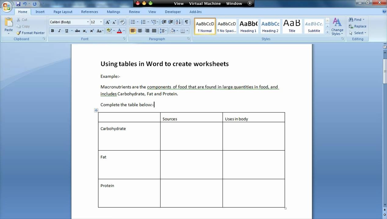 How To Use Tables In Word To Create A Worksheet Introduction YouTube