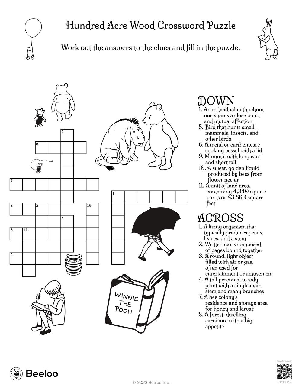 Hundred Acre Wood Crossword Puzzle Beeloo Printable Crafts And Activities For Kids