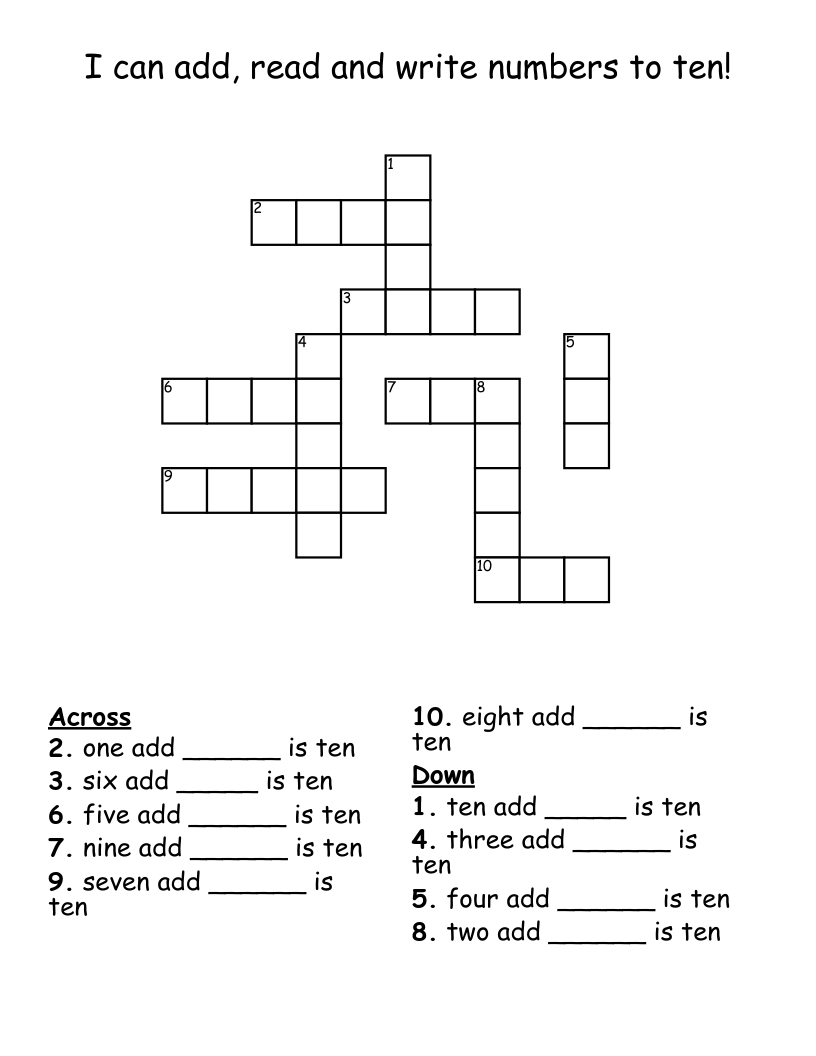 I Can Add Read And Write Numbers To Ten Crossword WordMint
