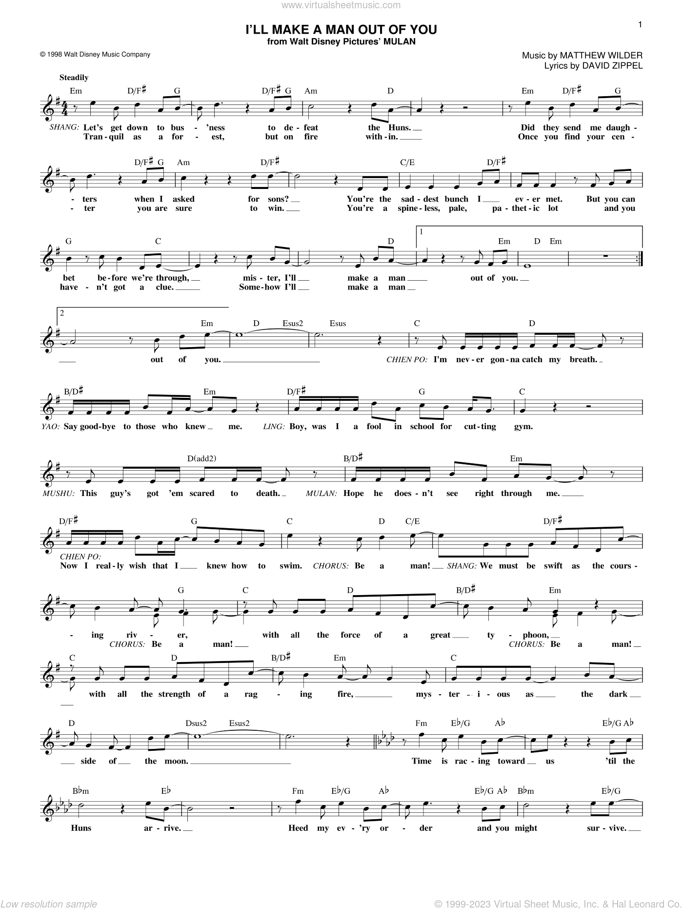 I ll Make A Man Out Of You from Mulan Sheet Music fake Book 