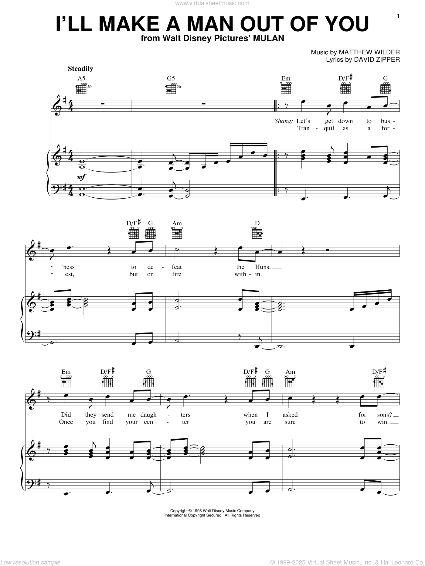I ll Make A Man Out Of You from Mulan Sheet Music For Voice Piano Or Guitar