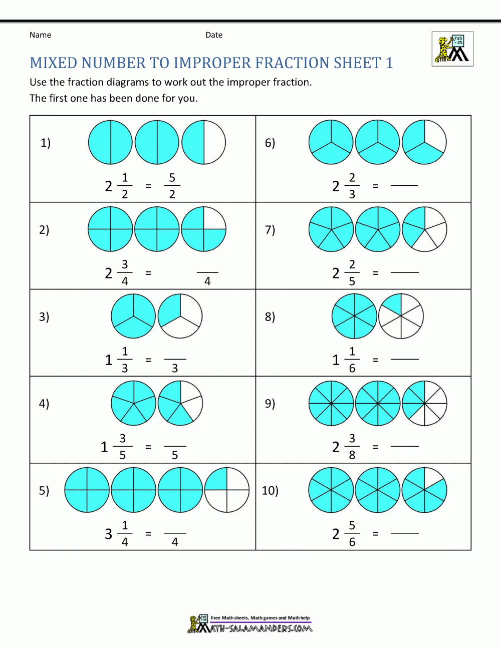improper to mixed fractions worksheet