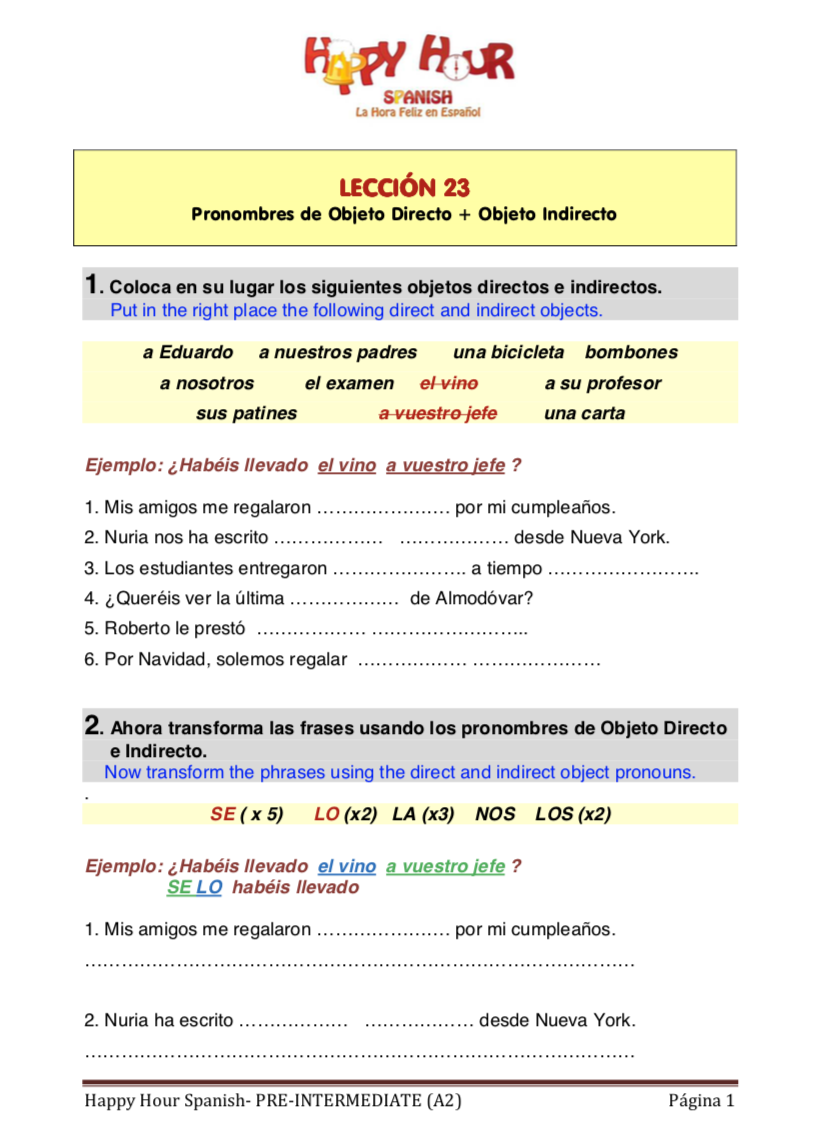 direct object pronouns spanish practice direct object pronouns spanish practice