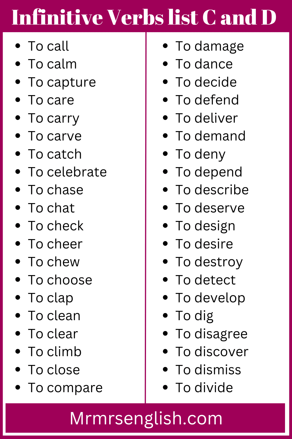 Infinitive Verbs List A To Z In English 500 Infinitive Verbs MR MRS ENGLISH