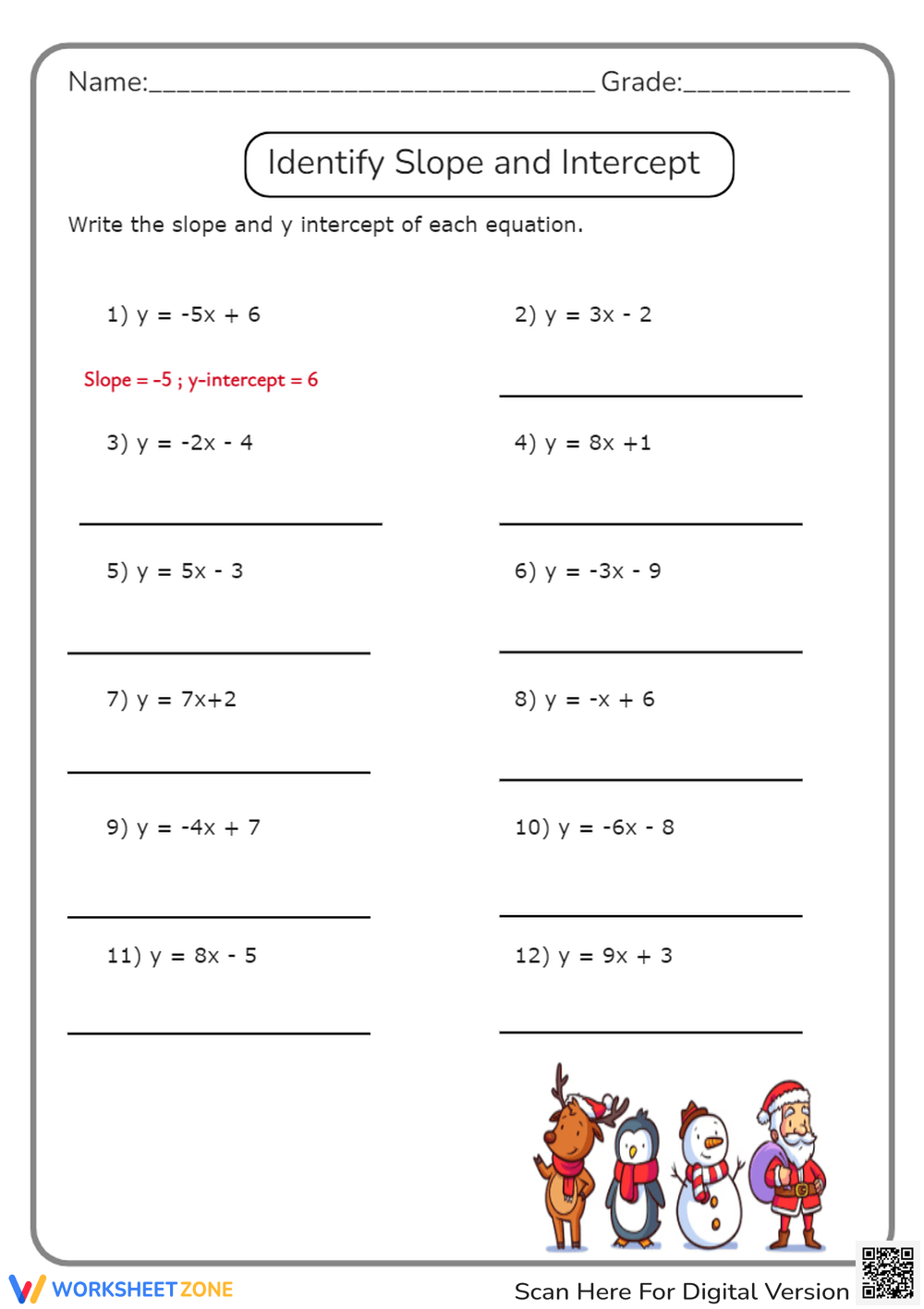 Interpreting Slope And Y intercept Worksheets