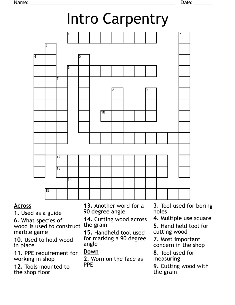 Intro Carpentry Crossword WordMint