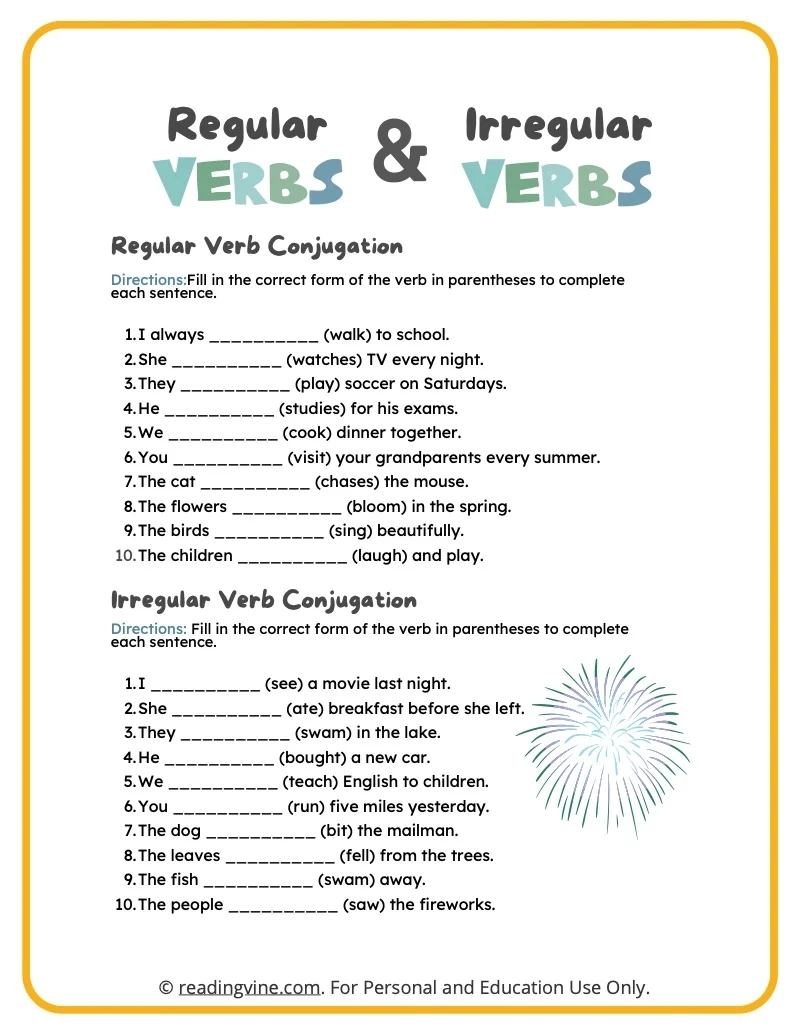 Irregular Past Tense Verbs Worksheets ReadingVine