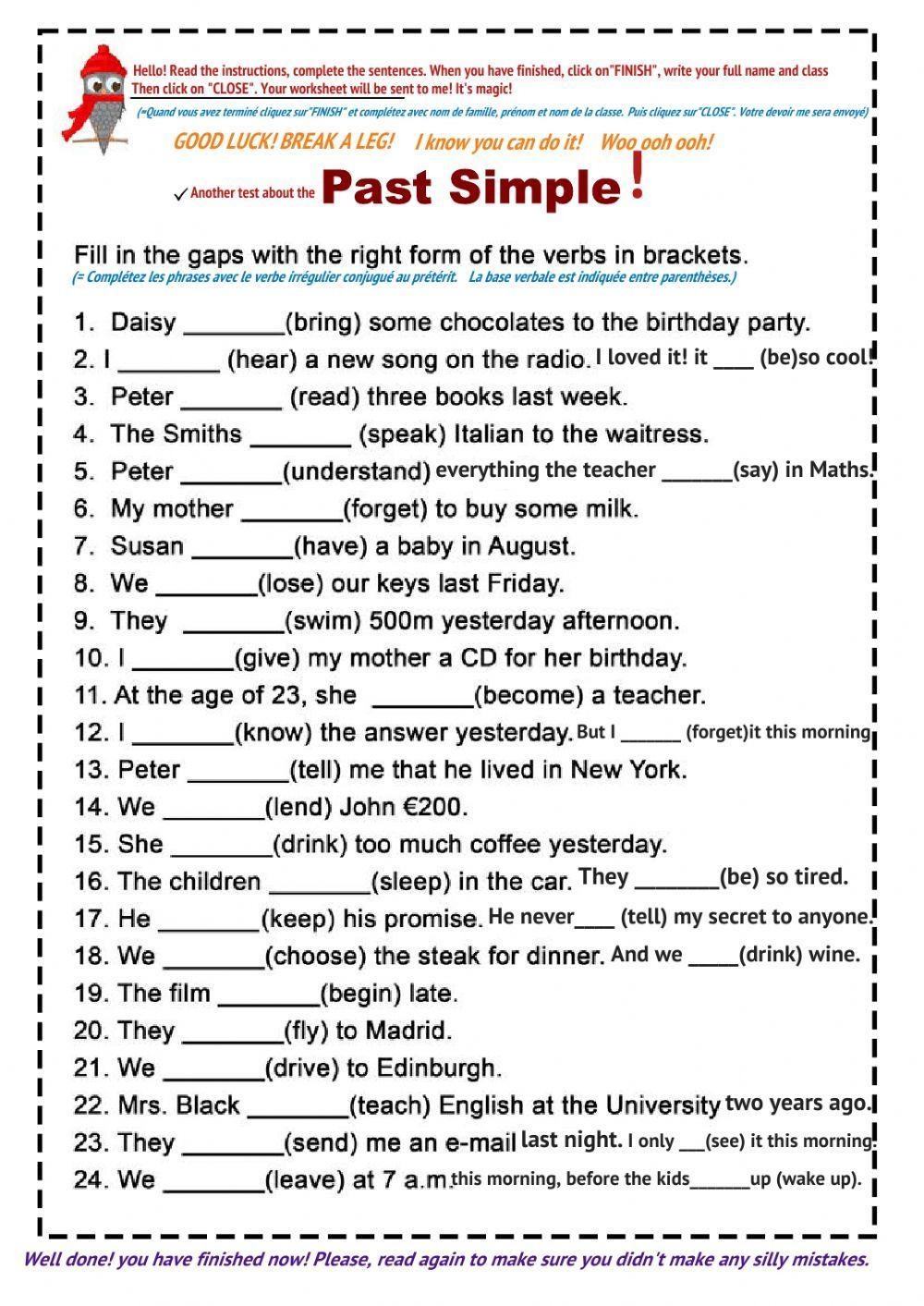 worksheet with irregular verbs
