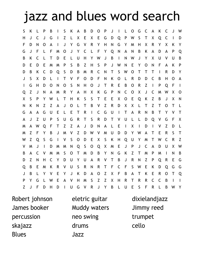 Jazz And Blues Word Search WordMint