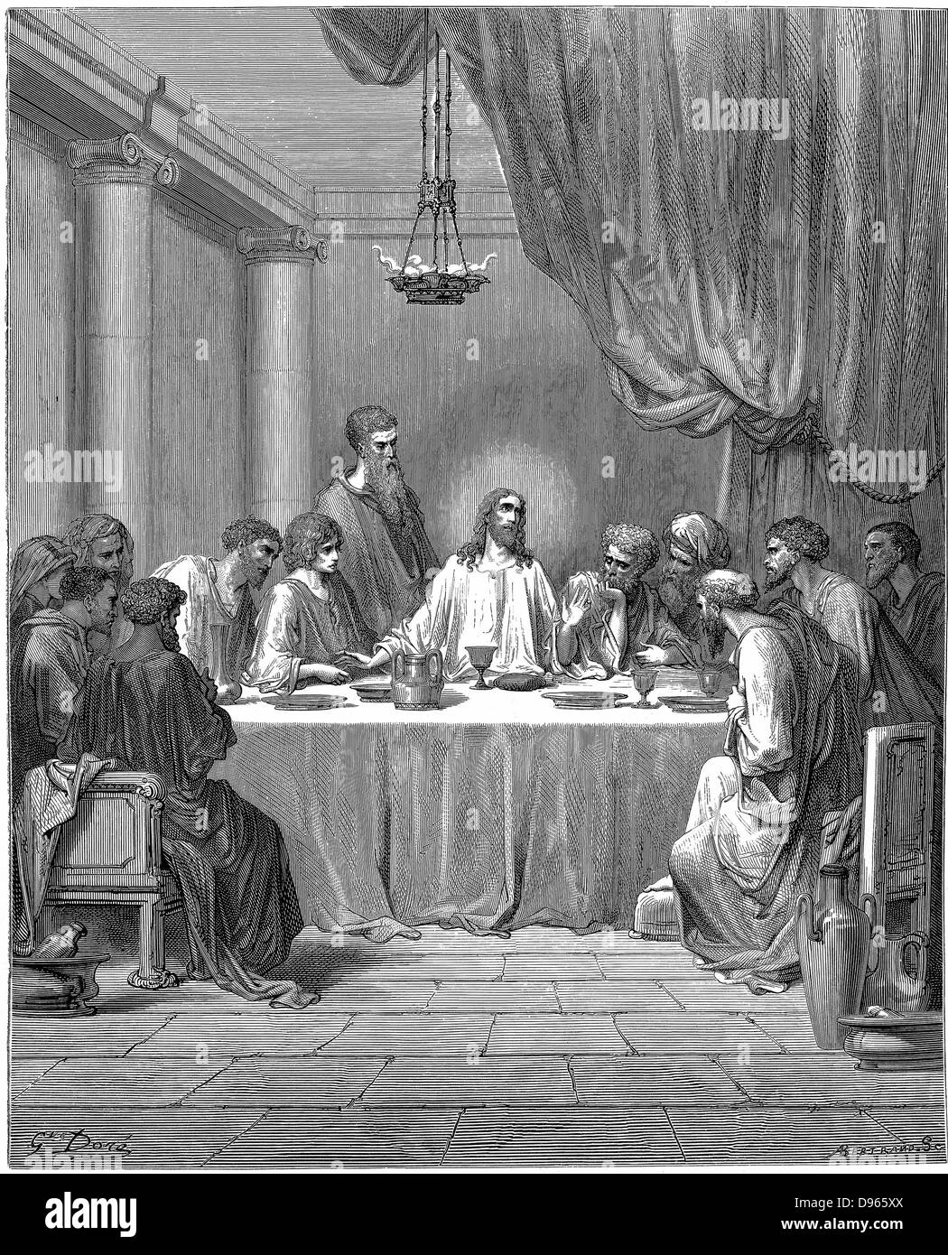 Jesus And His Disciples At The Last Supper Mark 14 22 From Gustave Dore Bible 1866 Wood Engraving Stock Photo Alamy