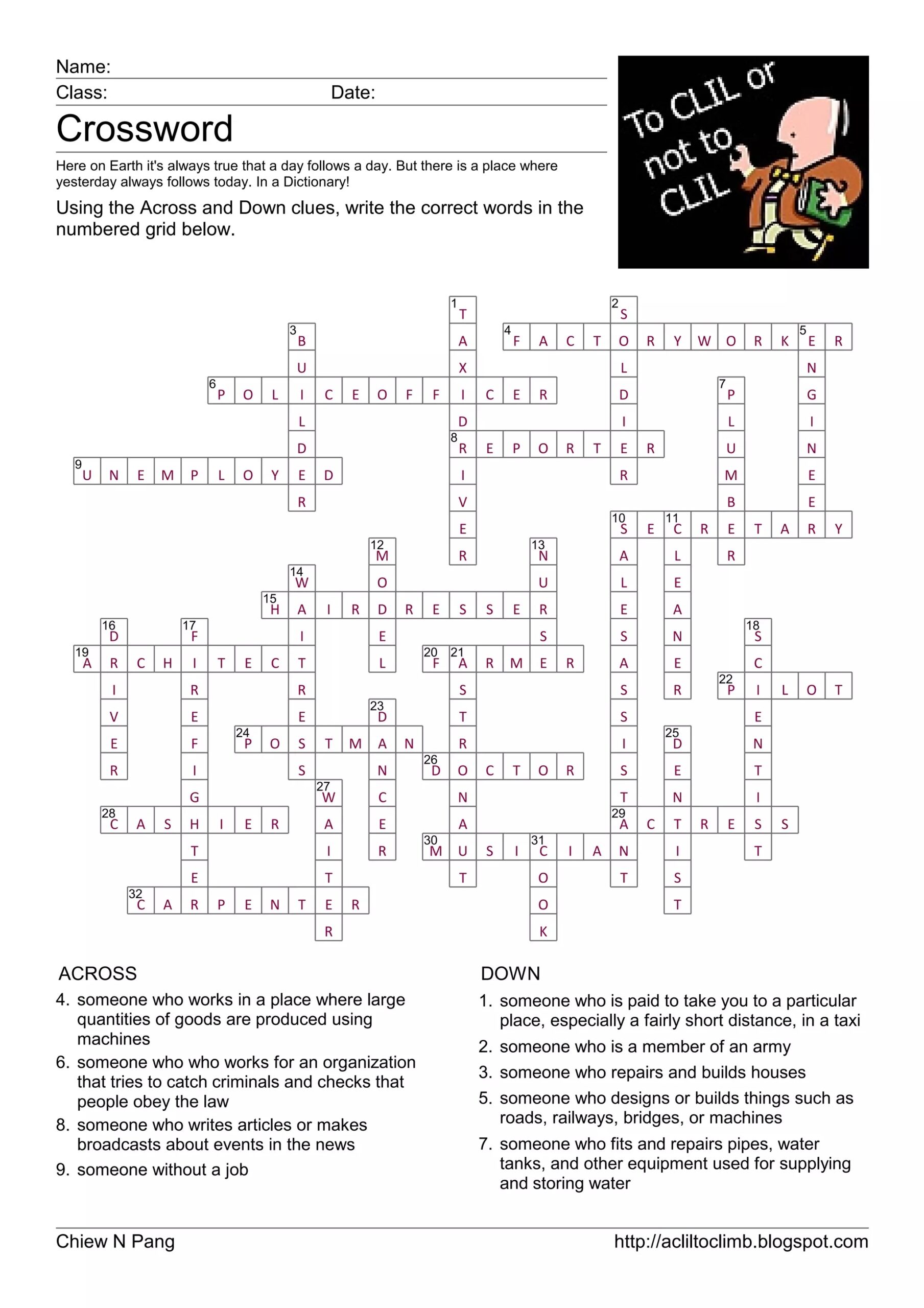 Jobs Crossword Key PDF