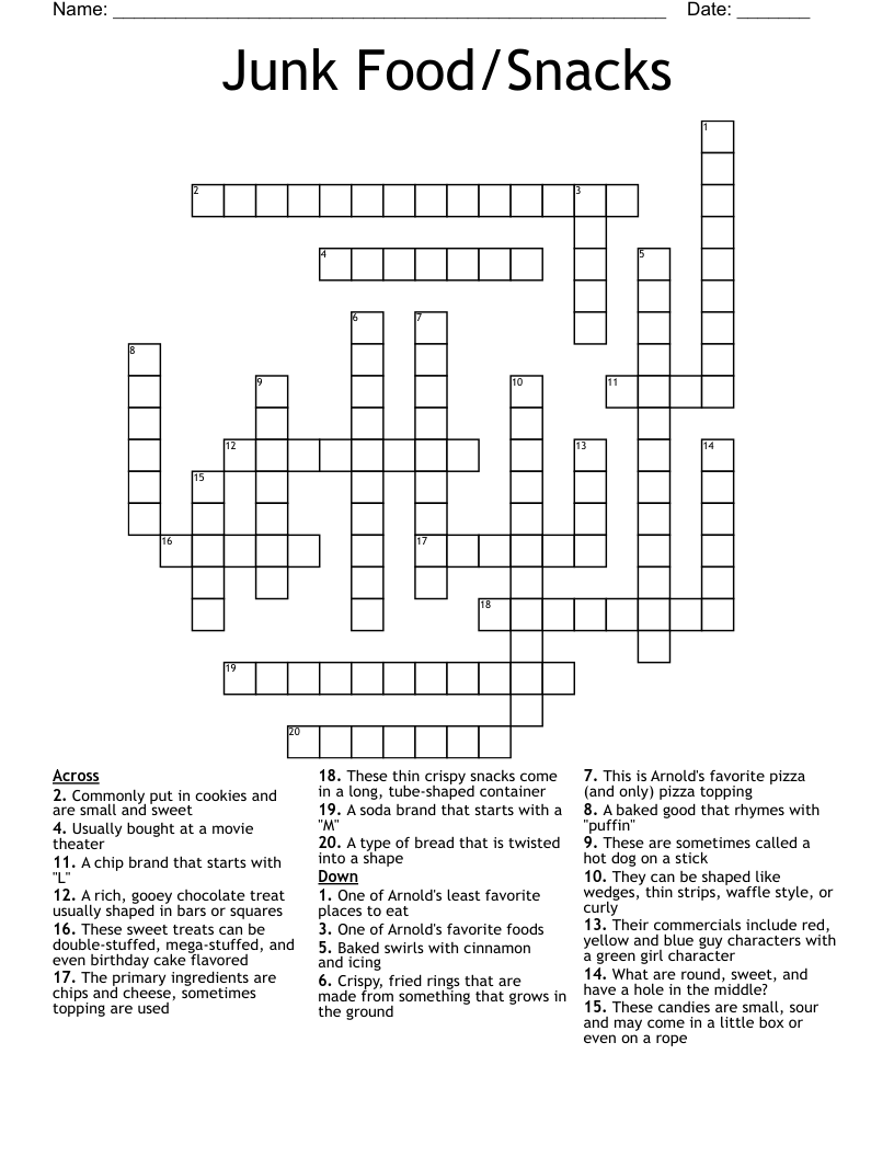 Junk Food Snacks Crossword WordMint