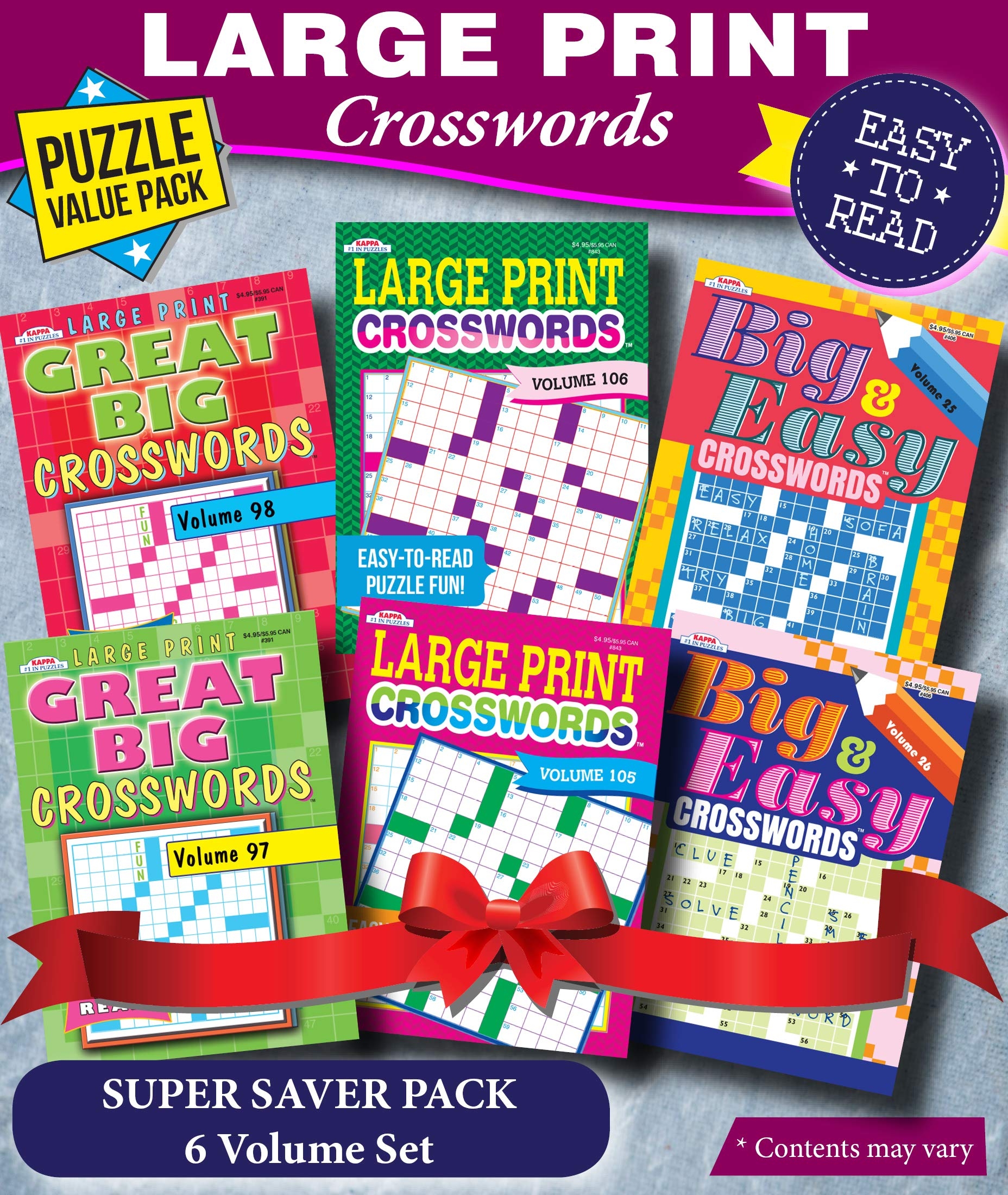 KAPPA Super Saver LARGE PRINT Crosswords Puzzle Pack Set Of 6 Full Size Books KAPPA BOOKS