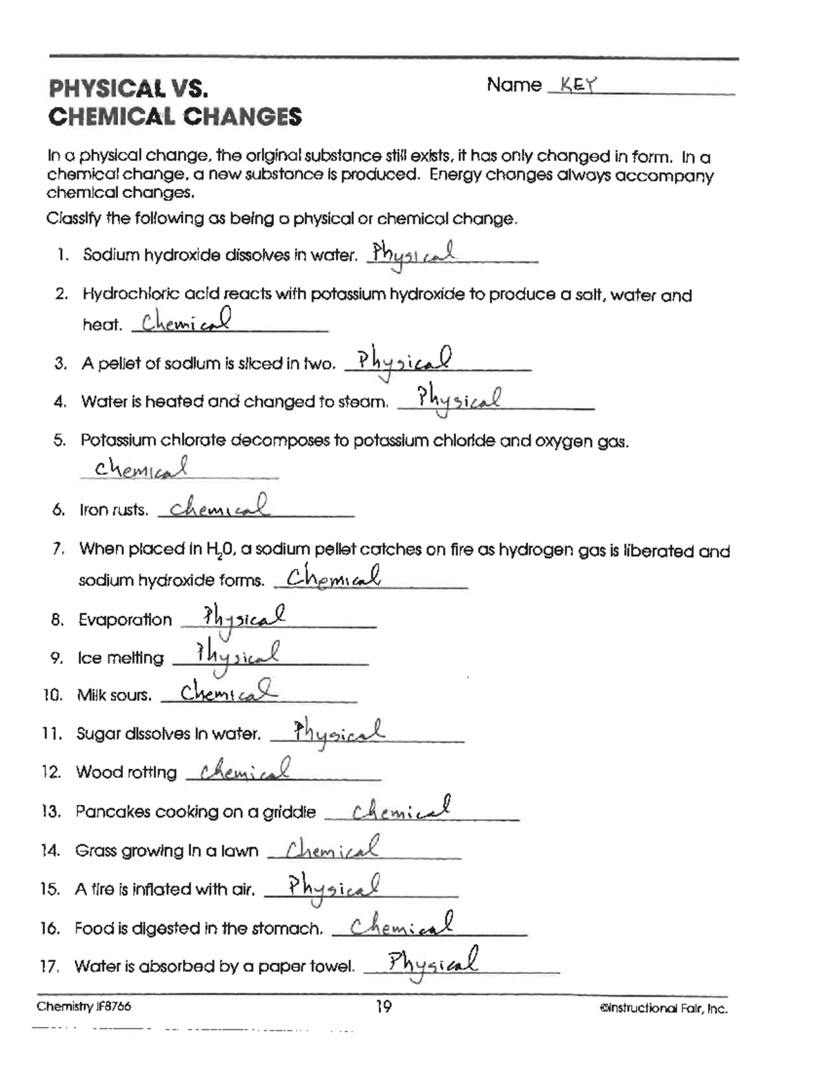 Key Differences Between Physical And Chemical Changes Studocu