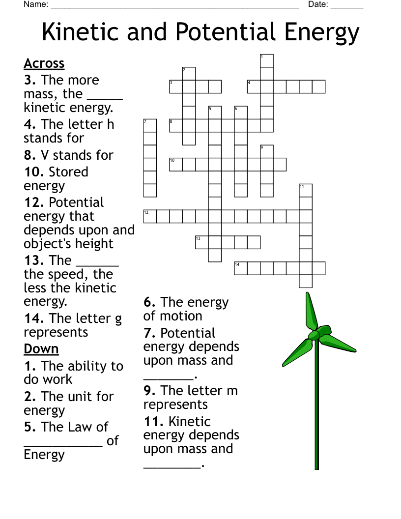 Kinetic And Potential Energy Crossword WordMint