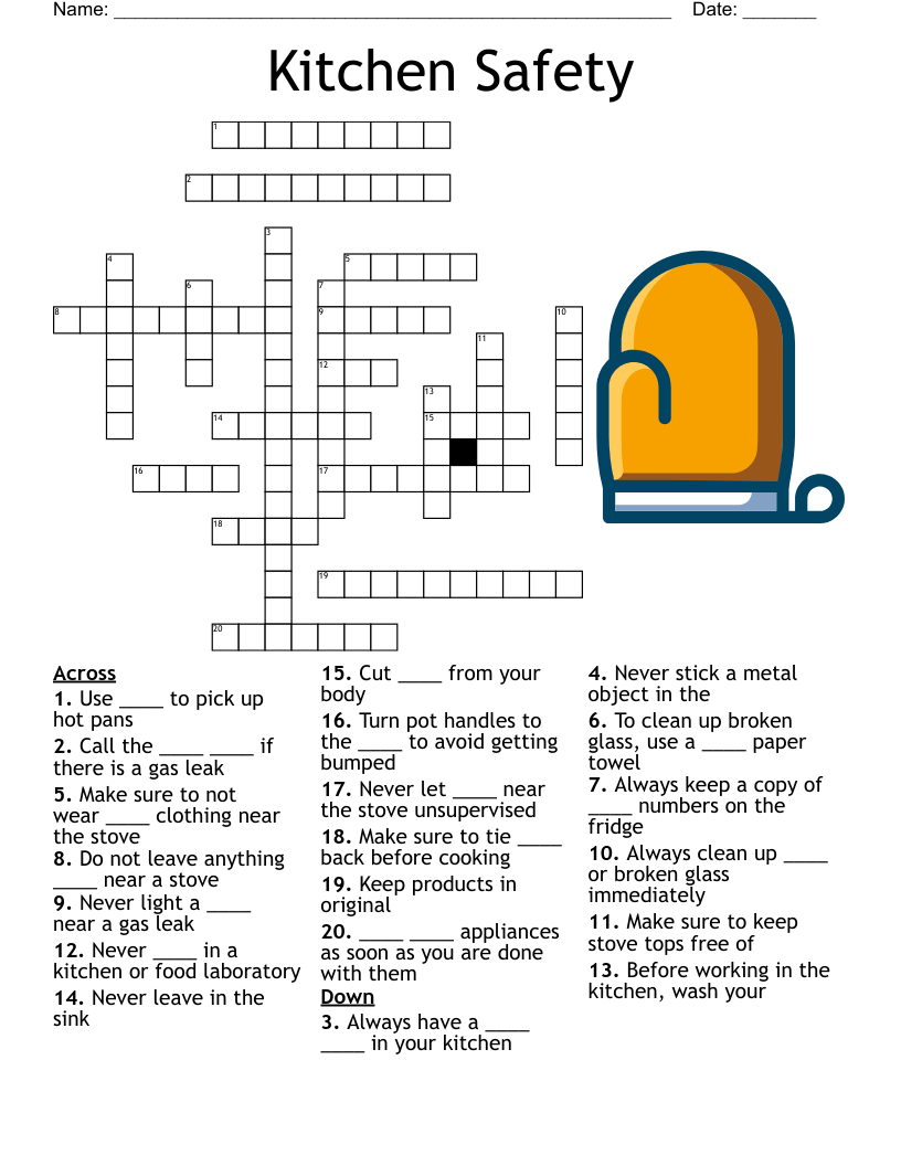 Kitchen Safety Crossword WordMint
