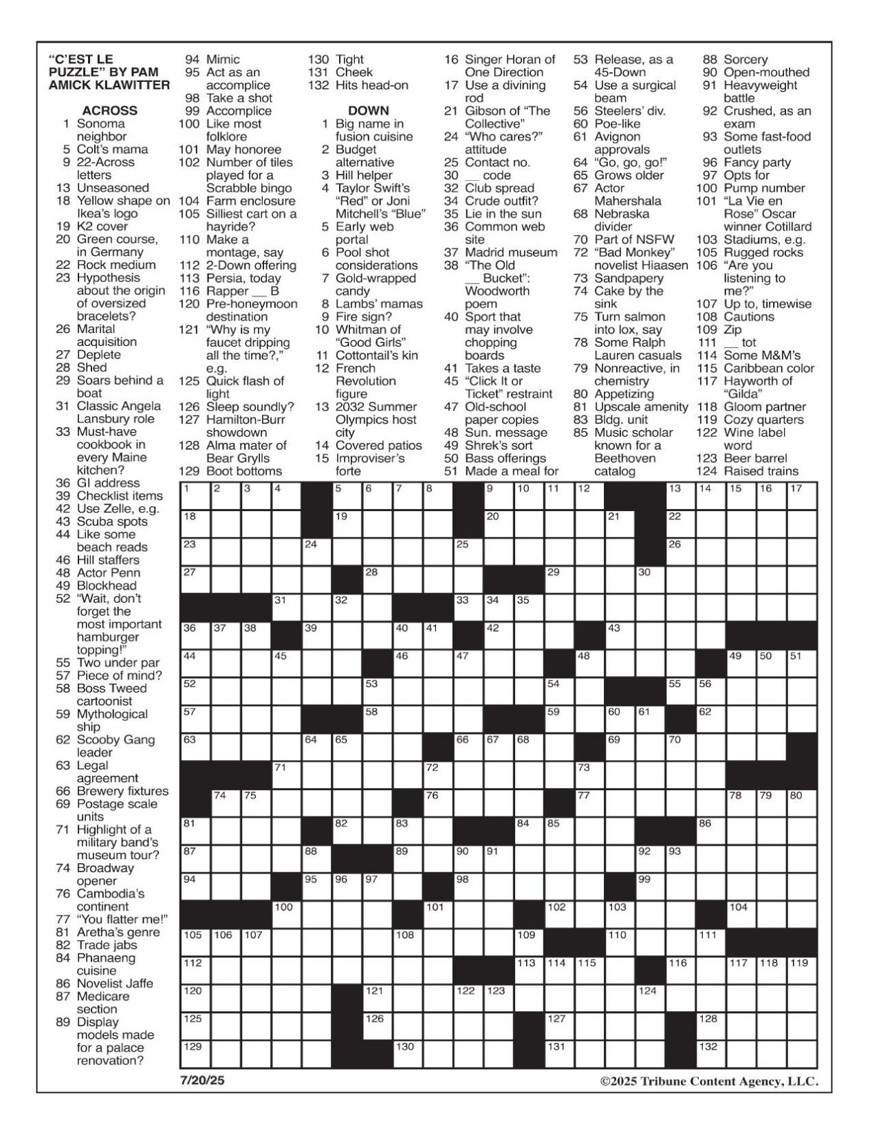 LA Times Crossword July 20 2025 Crosswords Yakimaherald