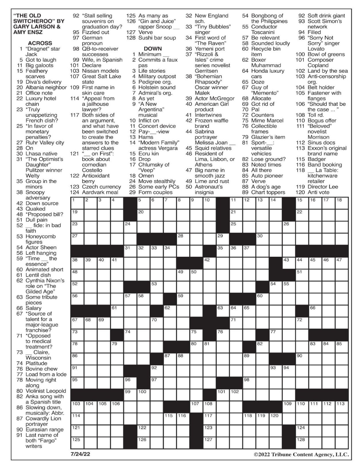 LA Times Crossword July 24 2022 Crosswords Yakimaherald