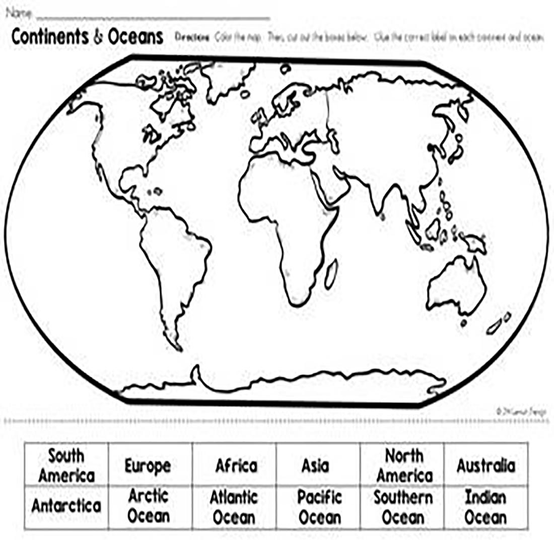 continents and oceans worksheet