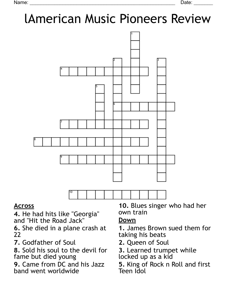 LAmerican Music Pioneers Review Crossword WordMint