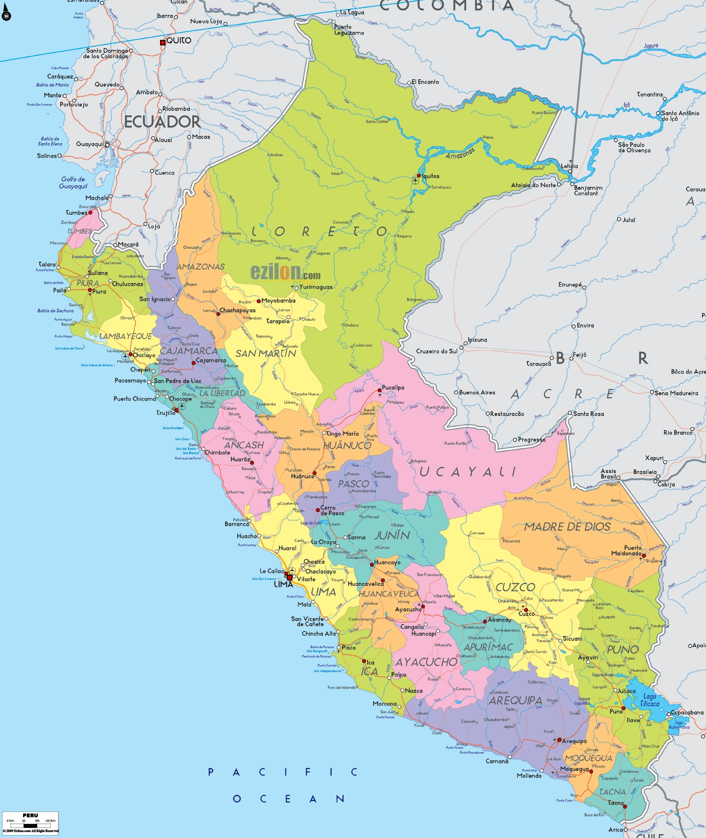 Large Political And Administrative Map Of Peru With Roads Cities And Airports Peru South America Mapsland Maps Of The World