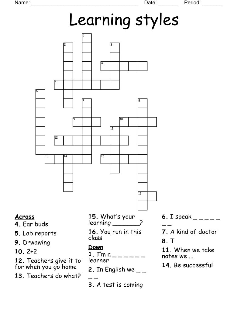 Learning Styles Crossword WordMint Learning Styles Crossword WordMint