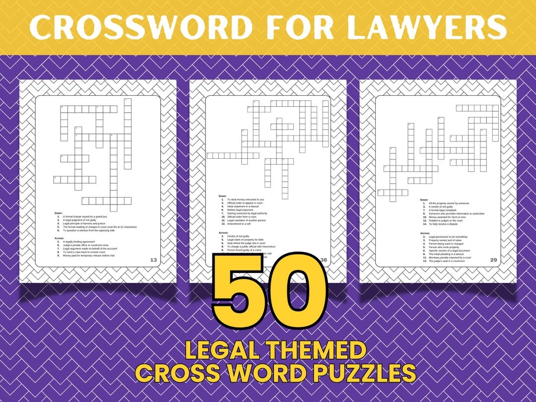 Legal Crossword Puzzles For Lawyers 50 Law themed Games PDF Download Etsy