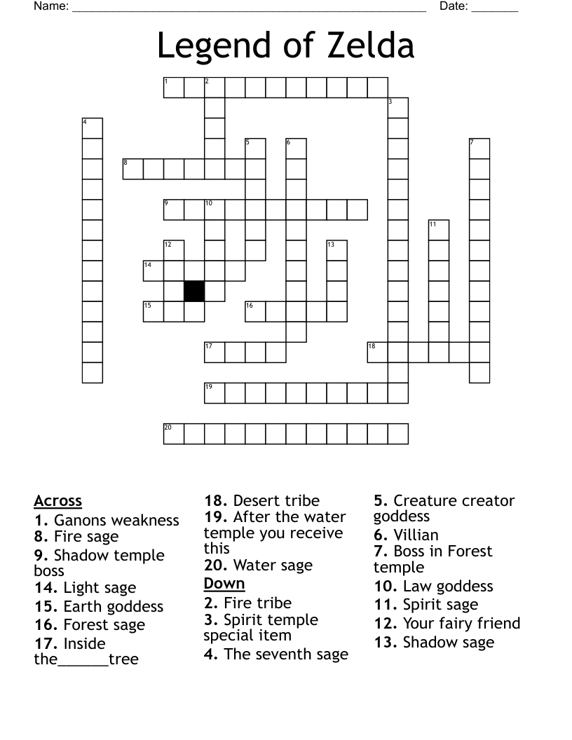 Legend Of Zelda Crossword WordMint