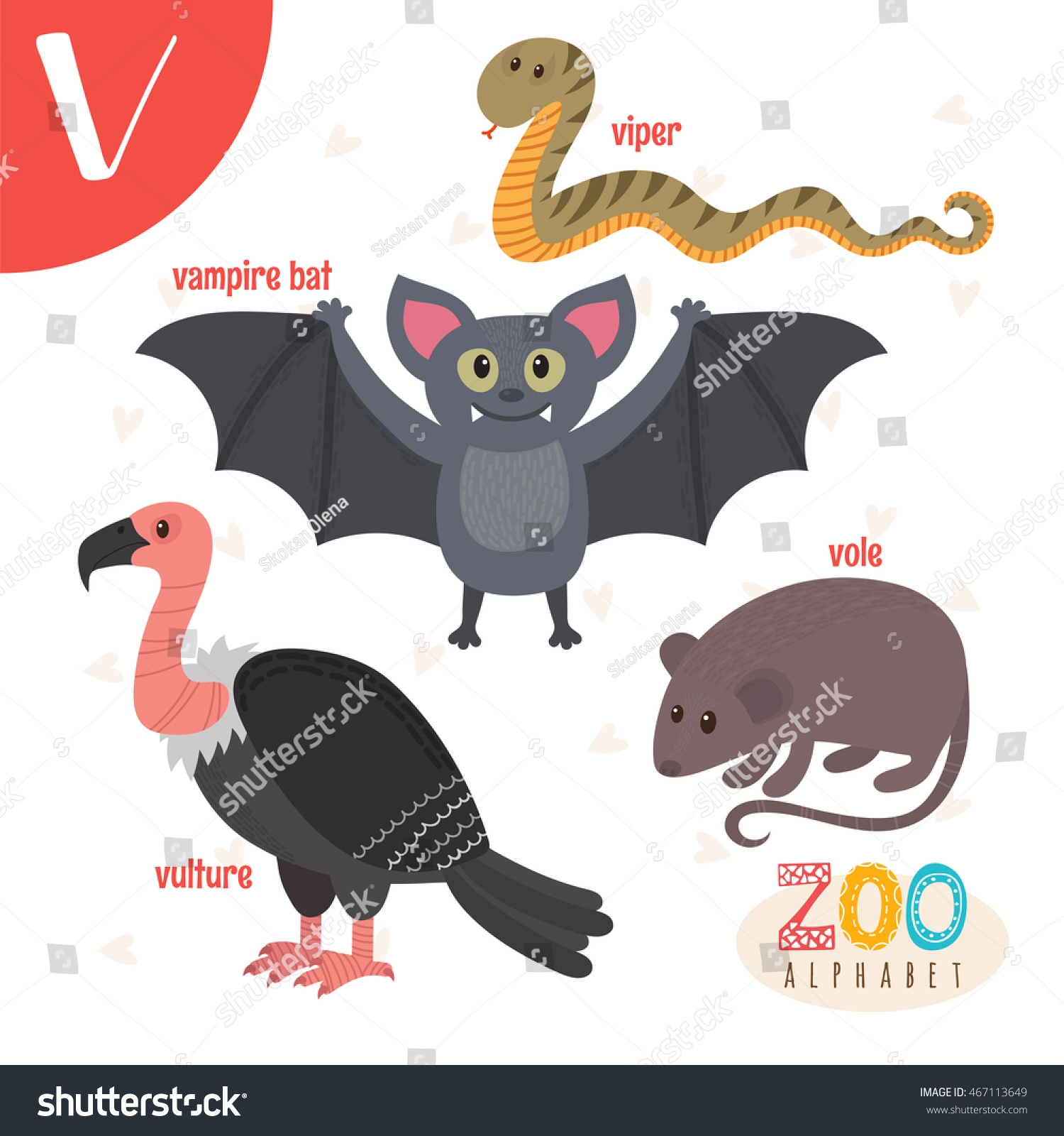 Letter V Cute Animals Funny Cartoon Stock Vector Royalty Free 467113649 Shutterstock