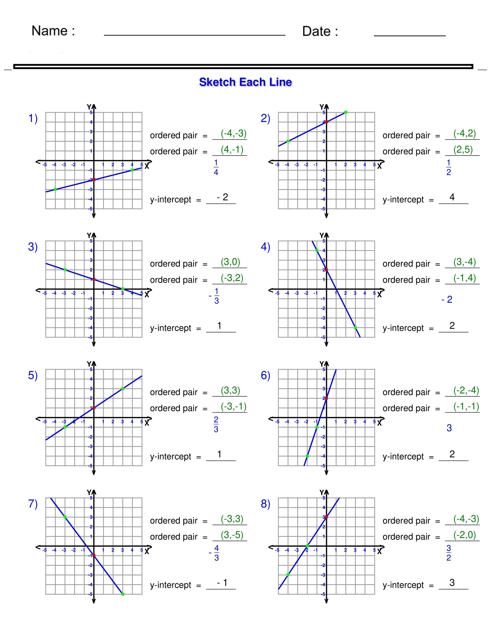 Linear Equations Graphing Lines Given Two Ordered Pairs Worksheets Made By Teachers