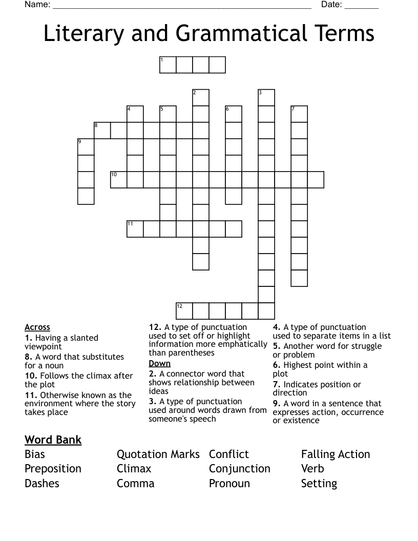 Literary And Grammatical Terms Crossword WordMint