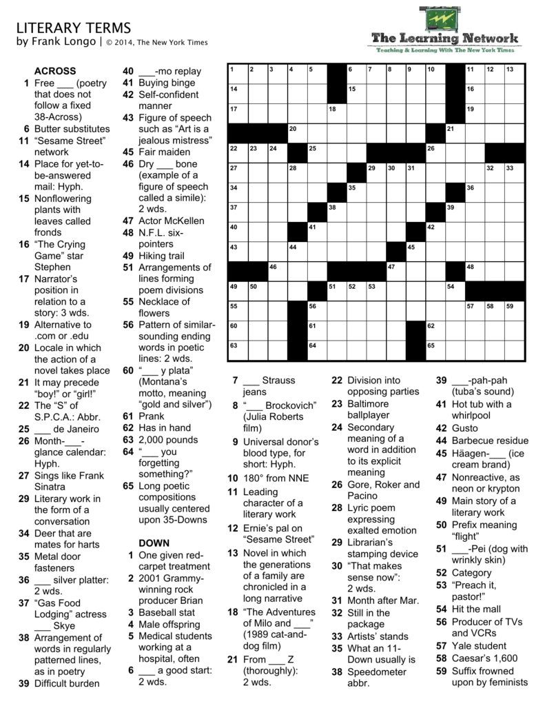 Literary Terms Crossword Puzzle Literary Terms Crossword Puzzle