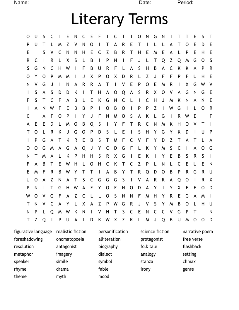 Literary Terms Word Search WordMint Literary Terms Word Search WordMint