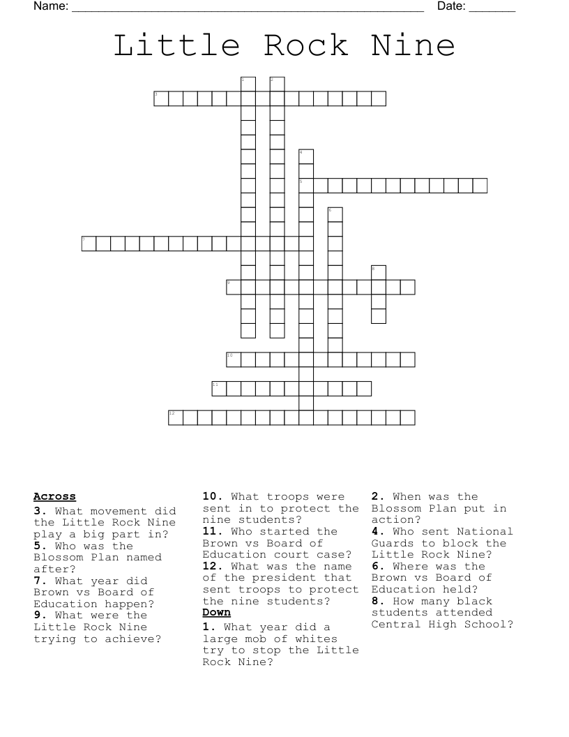 Little Rock Nine Crossword WordMint