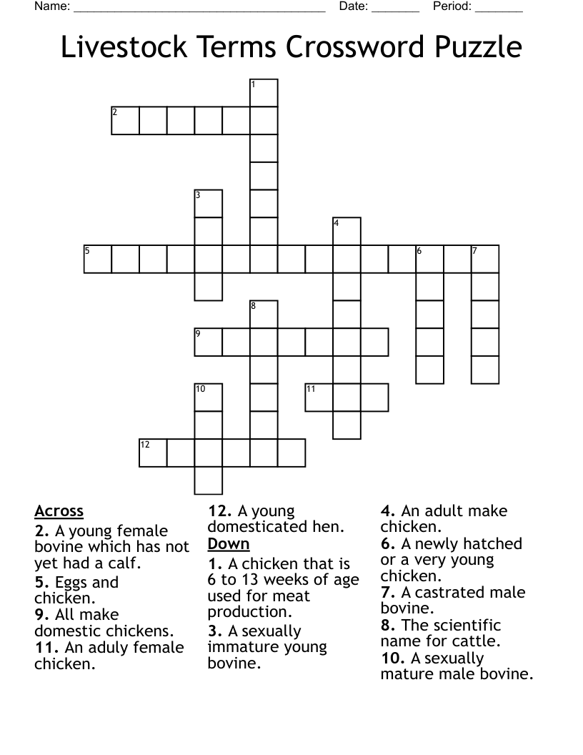 Livestock Terms Crossword Puzzle WordMint