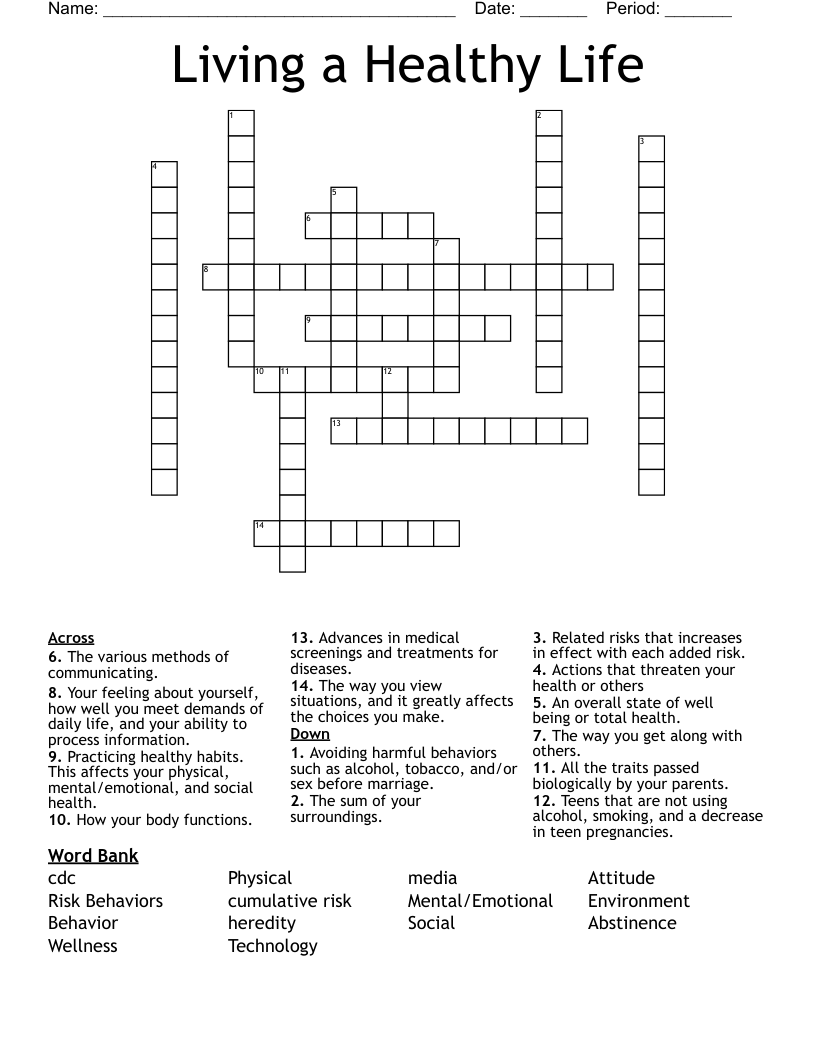Living A Healthy Life Crossword WordMint