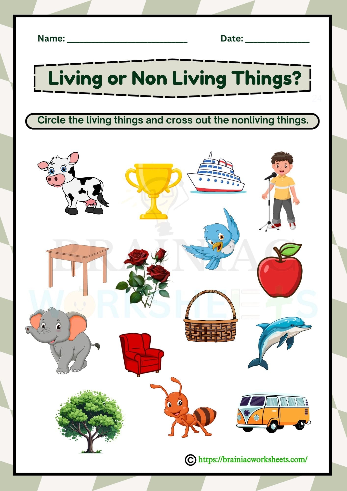 Living Or Non Living Things Science Worksheet For Class 1 Brainiac Worksheets