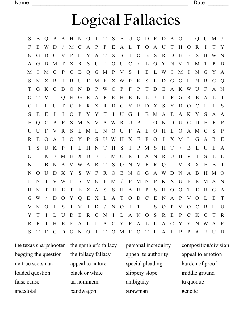Logical Fallacies Word Search WordMint