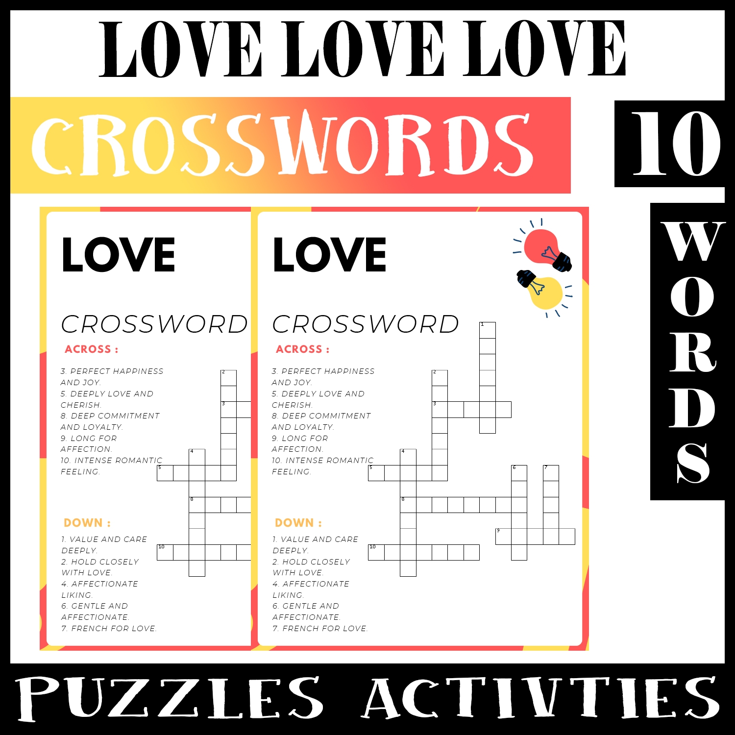 Love No Prep Crossword Puzzle Worksheet Activity For Morning Work Made By Teachers
