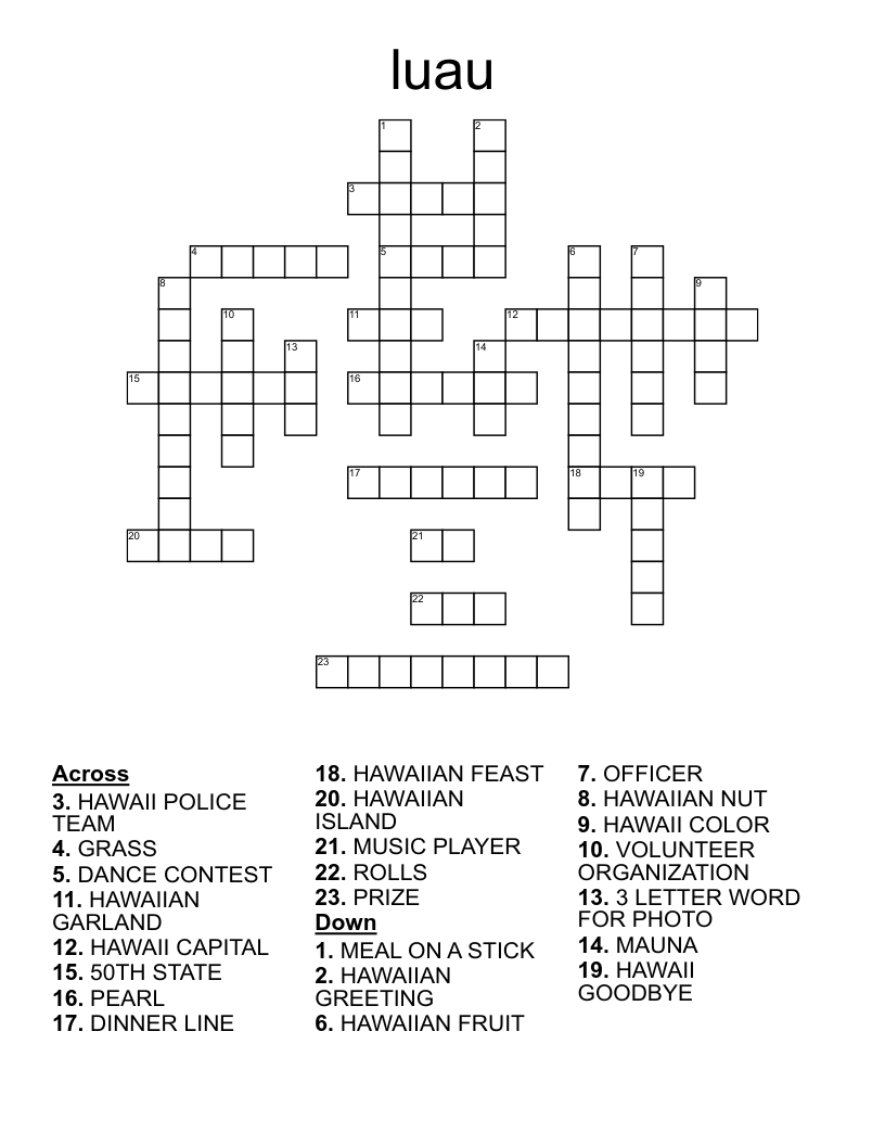 Luau Crossword WordMint Luau Crossword WordMint