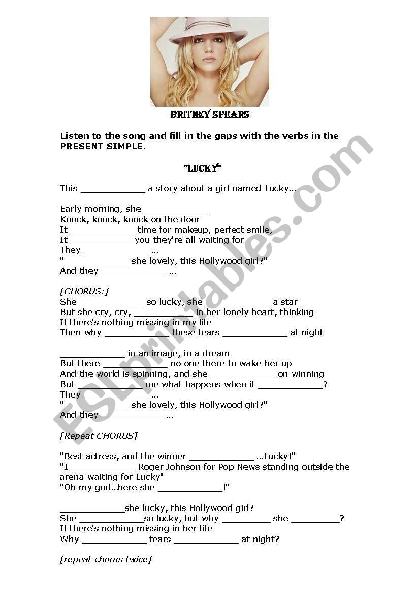 LUCKY By BRITNEY SPEARS ESL Worksheet By Nuno Miguel
