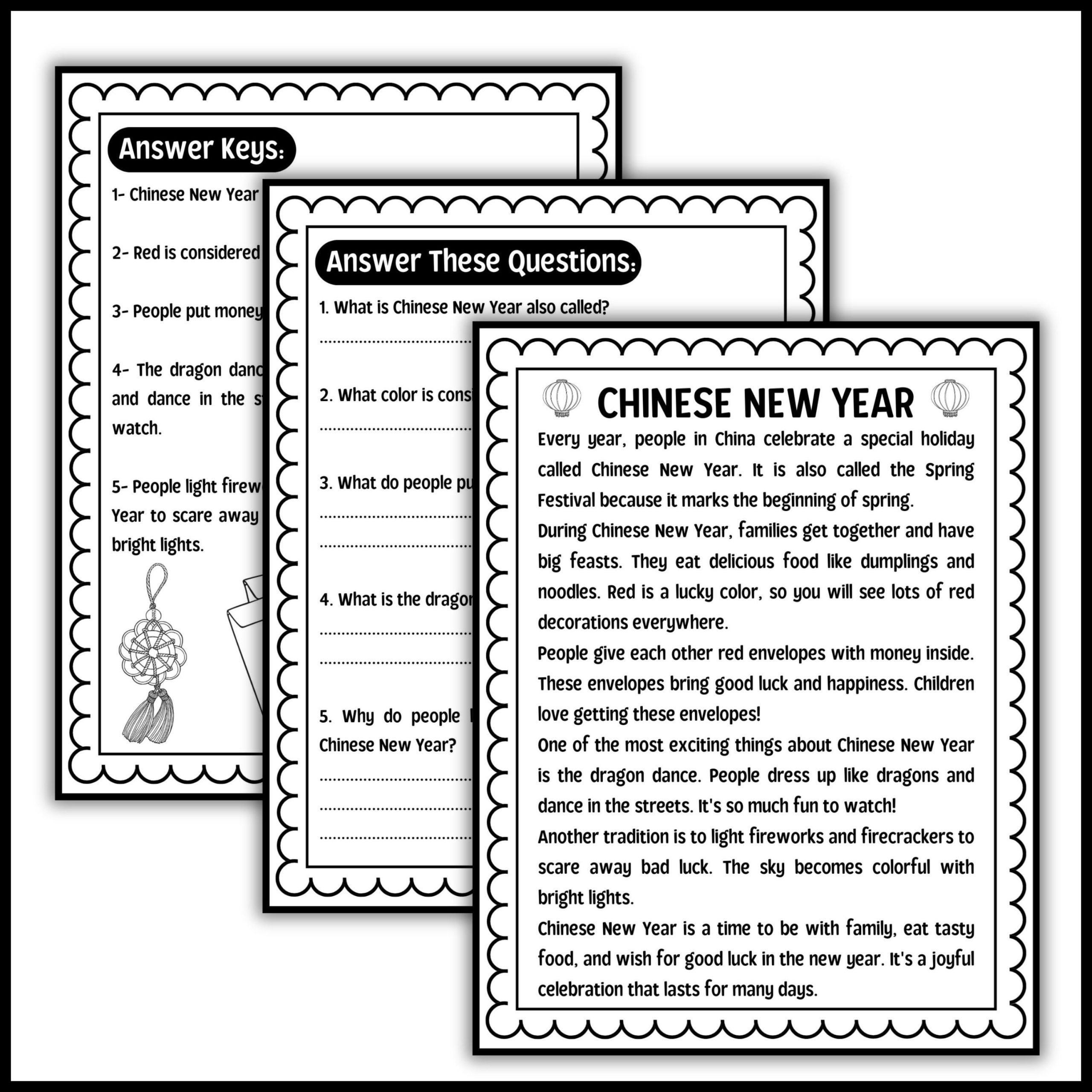 Lunar New Year Reading Comprehension Passage Chinese New Year 2024 Dragon Made By Teachers