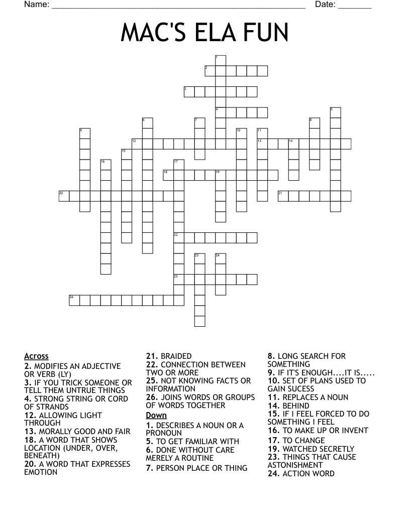 MAC S ELA FUN Crossword WordMint