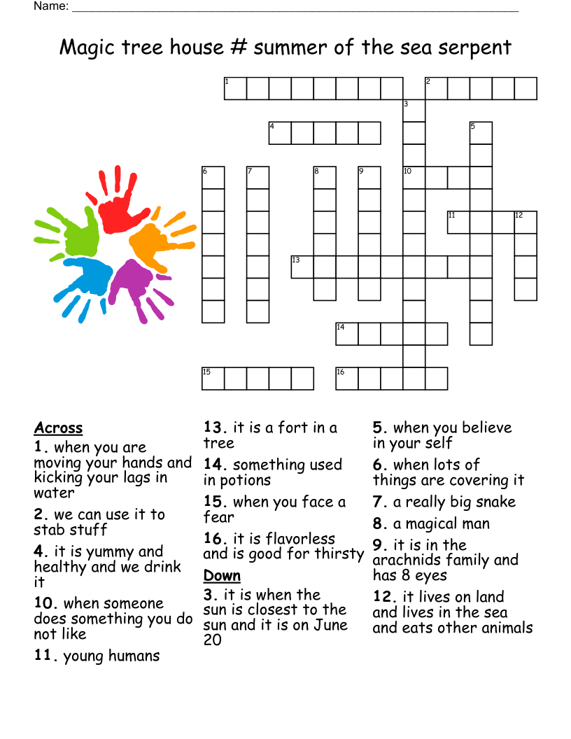 Magic Tree House Summer Of The Sea Serpent Crossword WordMint
