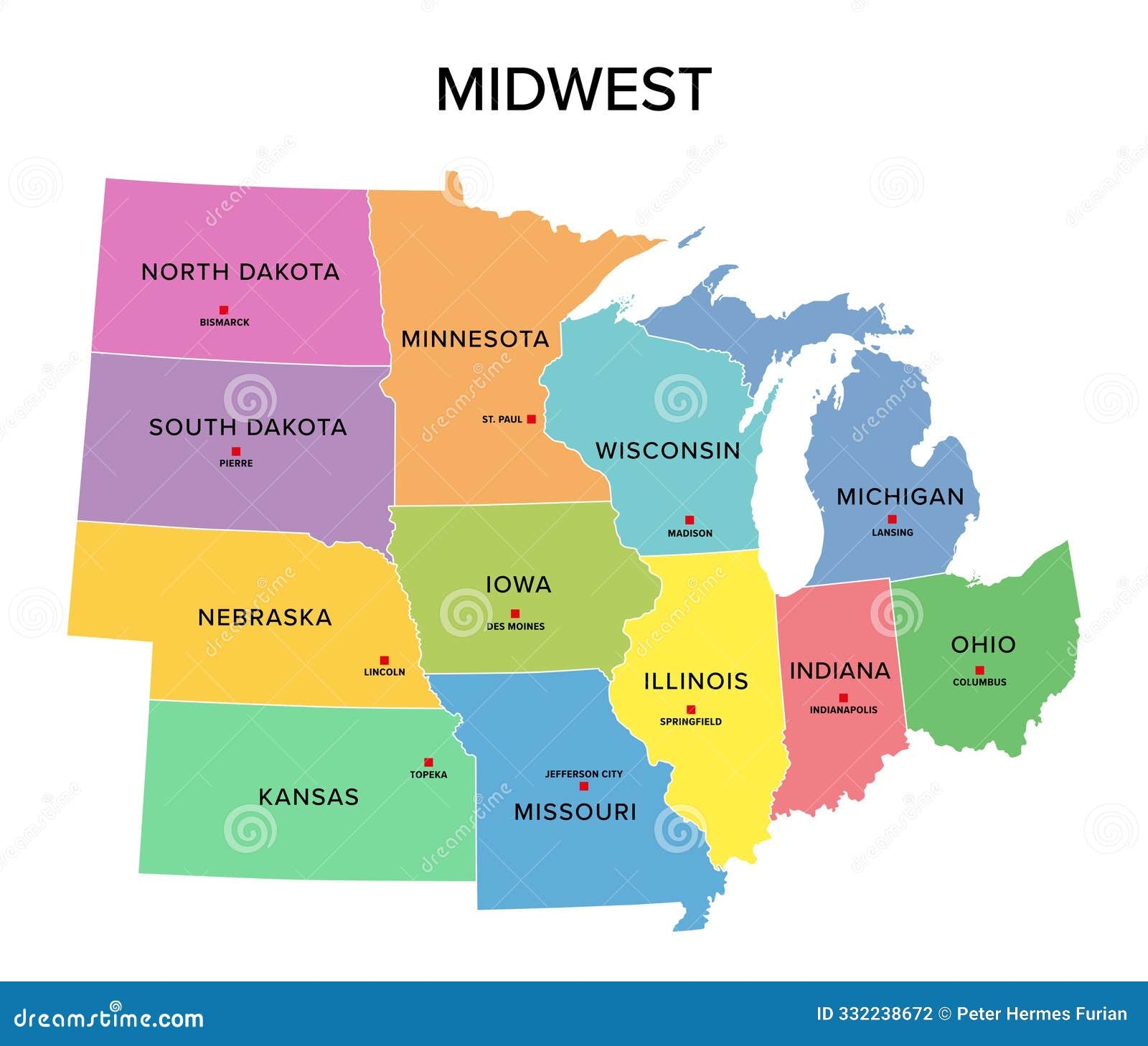 map of midwest with capitals