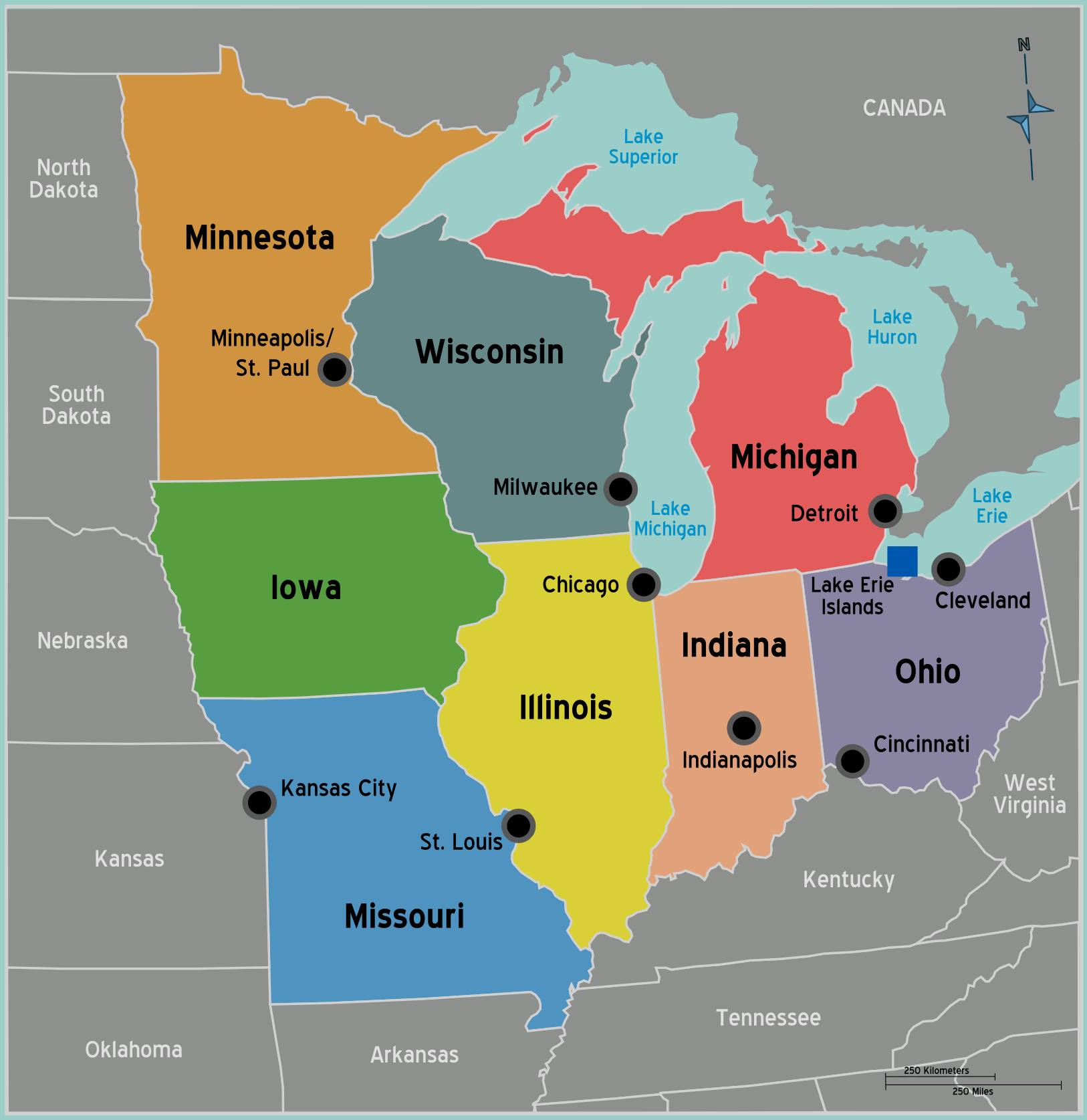 middle west states and capitals map middle west states and capitals map